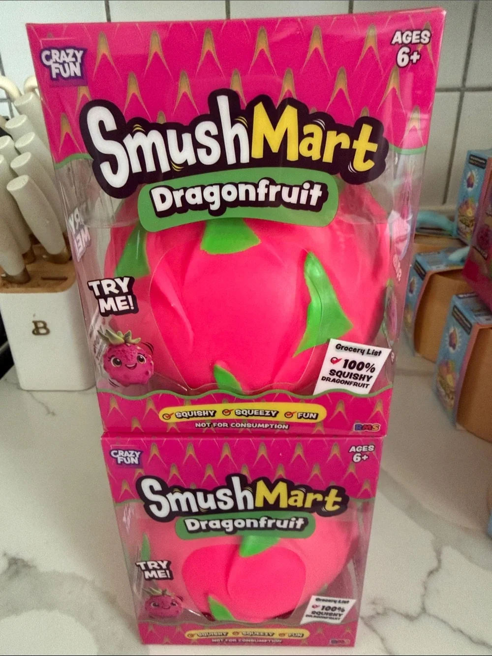 TWO VIRAL SmushMart Dragonfruit Squishy Toy - Bright Pink with Green Accents
